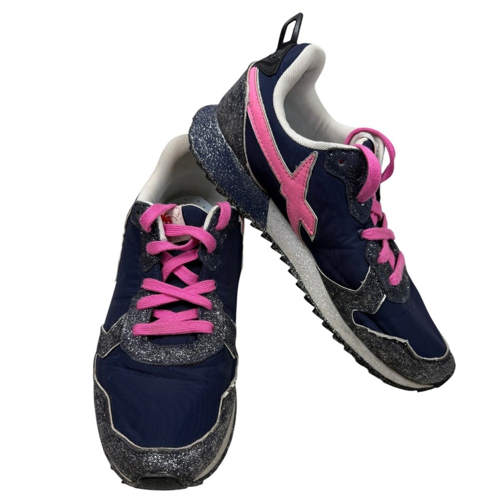 W6YZ Just Say Wizz Womens 8 Navy Pink Glitter Sneakers EU 40 Chunky Shoes